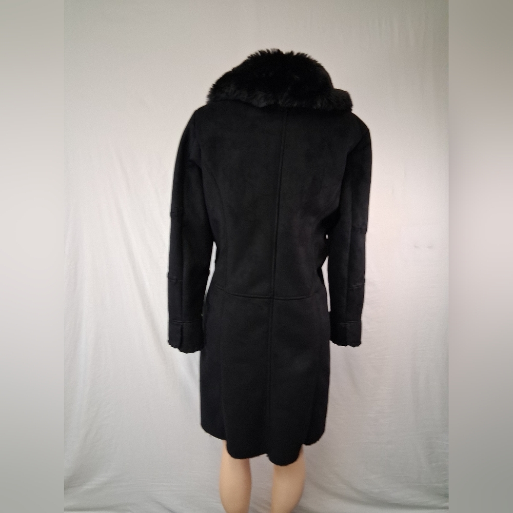 Coldwater Creek Elegant Black Trench Coat with Plush Collar - Picture 6 of 16